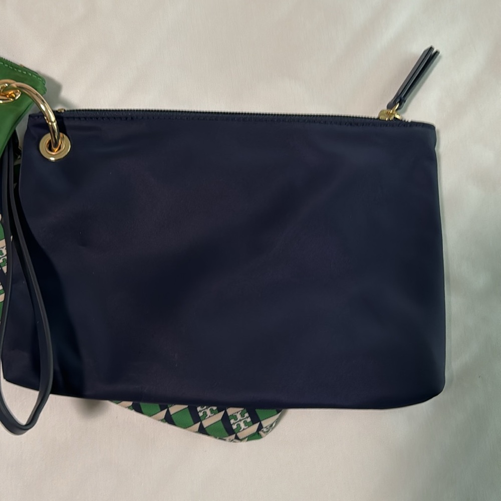 Tory Burch Green, Navy & Cream Patterned Cosmetic Pouch Trio - Picture 4 of 5
